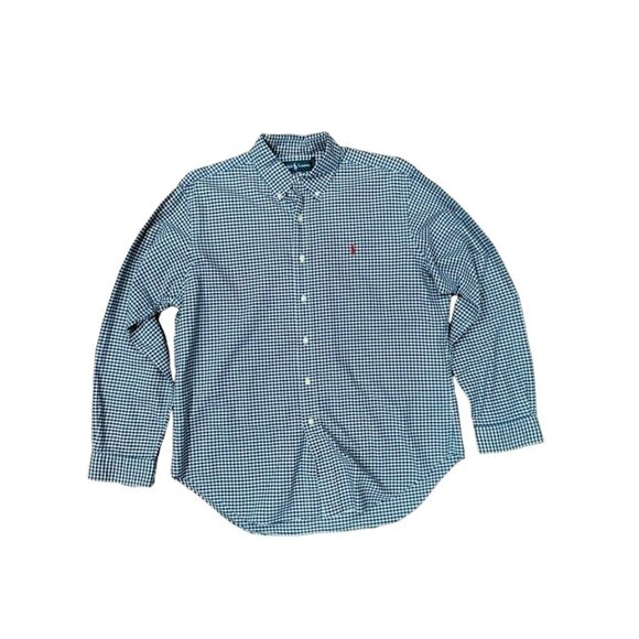 Ralph Lauren Cotton Gingham Classic Fit Button-Down Shirt Blue/White Mens Size L - Picture 3 of 11